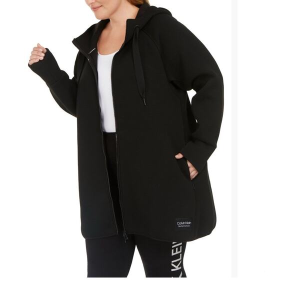 Calvin Klein Performance Hoodie Full Zip Stretch Pockets Jacket Black Womens 1X - Picture 1 of 13